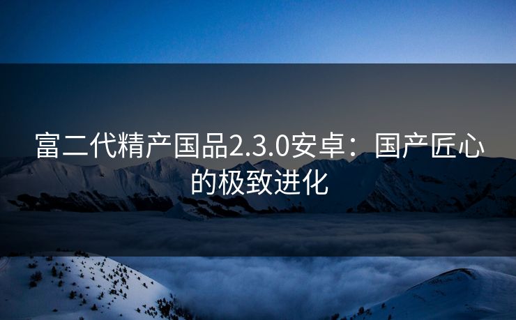 富二代精产国品2.3.0安卓：国产匠心的极致进化
