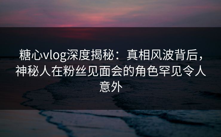 糖心vlog深度揭秘：真相风波背后，神秘人在粉丝见面会的角色罕见令人意外