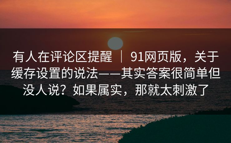 有人在评论区提醒 | 91网页版,关于缓存设置的说法——其实答案很简单但没人说?如果属实,那就太刺激了